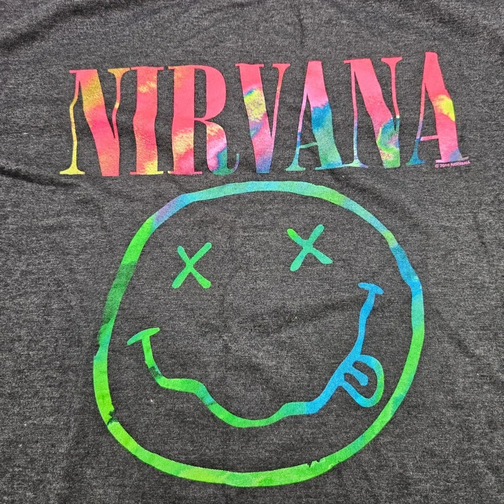 Nirvana Smiley Face Tie Dye Graphic T‎ Shirt Charcoal Gray XL - Picture 2 of 7